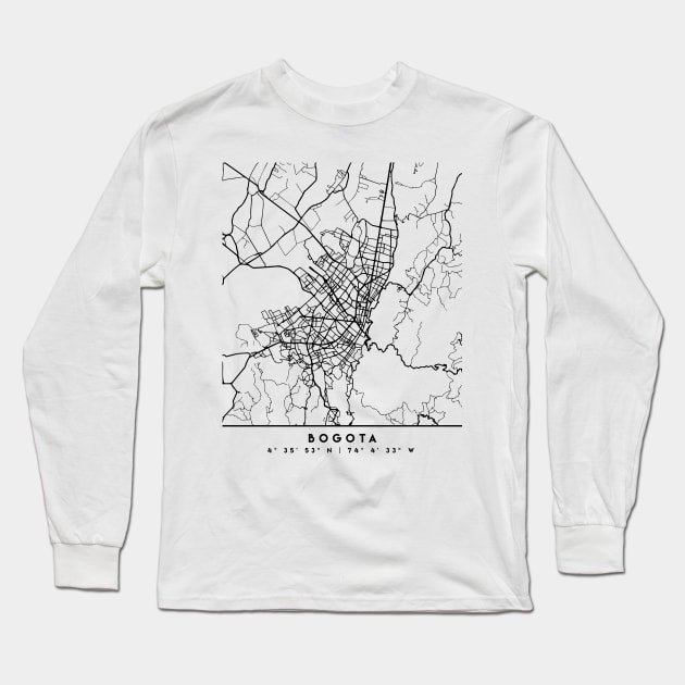 BOGOTA COLOMBIA BLACK CITY STREET MAP ART Long Sleeve T-Shirt by deificusArt